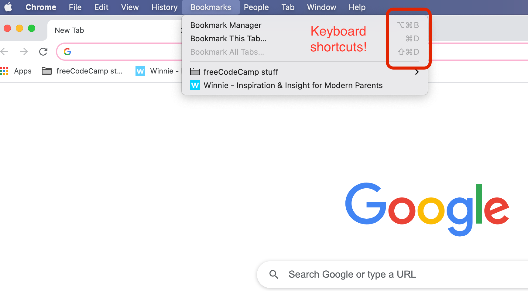 chrome bookmark manager shortcut for mac